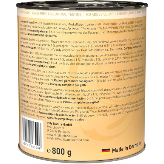 catz finefood N° 7 Beef & Veal Delicatessen Wet Cat Food, Refined with Apricot & Pineapple, 6 x 800 g Tins catz finefood N° 7 Beef & Veal Delicatessen Wet Cat Food, Refined with Apricot & Pineapple, 6 x 800 g Tins