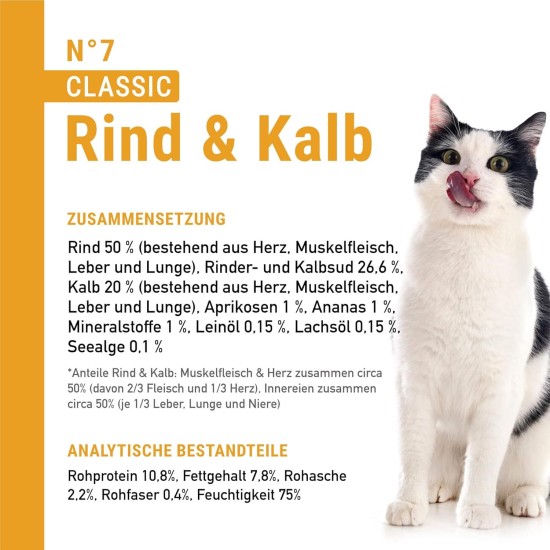 catz finefood N° 7 Beef & Veal Delicatessen Wet Cat Food, Refined with Apricot & Pineapple, 6 x 800 g Tins catz finefood N° 7 Beef & Veal Delicatessen Wet Cat Food, Refined with Apricot & Pineapple, 6 x 800 g Tins