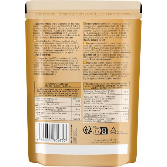 catz finefood N° 7 Beef & Veal Delicatessen Wet Cat Food, Refined with Apricot & Pineapple, 6 x 800 g Tins catz finefood N° 7 Beef & Veal Delicatessen Wet Cat Food, Refined with Apricot & Pineapple, 6 x 800 g Tins