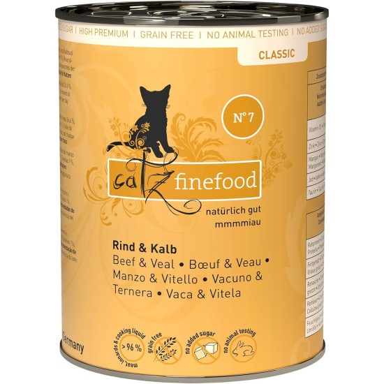 catz finefood N° 7 Beef & Veal Delicatessen Wet Cat Food, Refined with Apricot & Pineapple, 6 x 800 g Tins catz finefood N° 7 Beef & Veal Delicatessen Wet Cat Food, Refined with Apricot & Pineapple, 6 x 800 g Tins