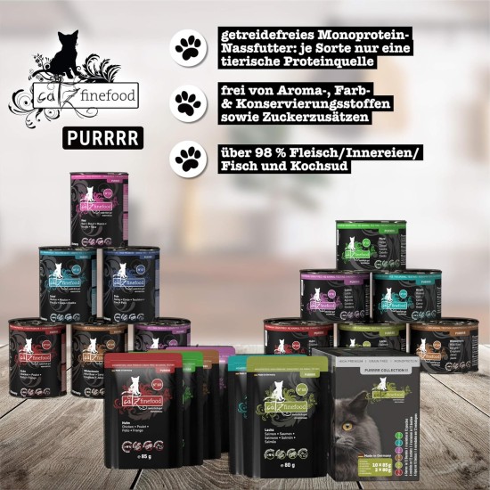 catz finefood Purrrr Collection I - Monoprotein Wet Cat Food - Grain-Free, Sugar-Free, Hypoallergenic - High Meat Content - Multipack Wet Food for Cats - in Bag, 85 g (Pack of 12) catz finefood Purrrr Collection I - Monoprotein Wet Cat Food - Grain-Free, Sugar-Free, Hypoallergenic - High Meat Content - Multipack Wet Food for Cats - in Bag, 85 g (Pack of 12)