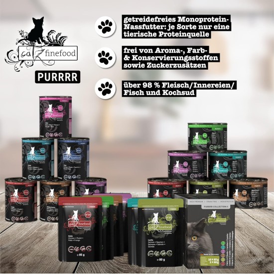 catz finefood Purrrr Collection I - Monoprotein Wet Cat Food - Grain-Free, Sugar-Free, Hypoallergenic - High Meat Content - Multipack Wet Food for Cats - in Bag, 85 g (Pack of 12) catz finefood Purrrr Collection I - Monoprotein Wet Cat Food - Grain-Free, Sugar-Free, Hypoallergenic - High Meat Content - Multipack Wet Food for Cats - in Bag, 85 g (Pack of 12)