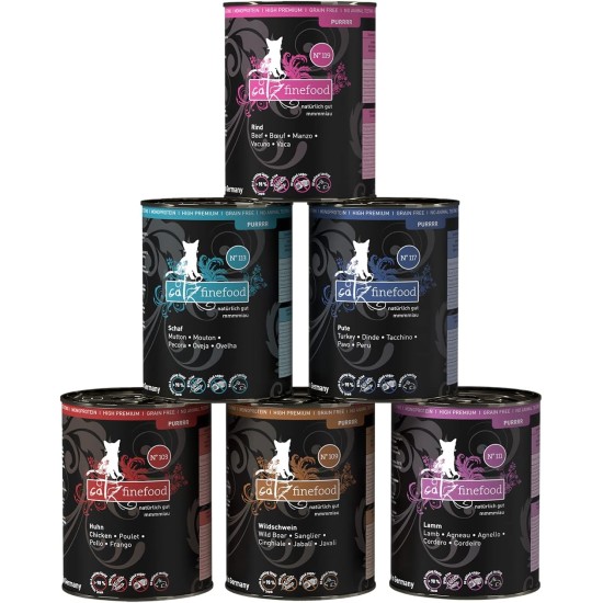 catz finefood Purrrr Collection I - Monoprotein Wet Cat Food - Grain-Free, Sugar-Free, Hypoallergenic - High Meat Content - Multipack Wet Food for Cats - in Bag, 85 g (Pack of 12) catz finefood Purrrr Collection I - Monoprotein Wet Cat Food - Grain-Free, Sugar-Free, Hypoallergenic - High Meat Content - Multipack Wet Food for Cats - in Bag, 85 g (Pack of 12)