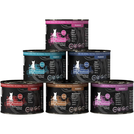 catz finefood Purrrr Collection I - Monoprotein Wet Cat Food - Grain-Free, Sugar-Free, Hypoallergenic - High Meat Content - Multipack Wet Food for Cats - in Bag, 85 g (Pack of 12) catz finefood Purrrr Collection I - Monoprotein Wet Cat Food - Grain-Free, Sugar-Free, Hypoallergenic - High Meat Content - Multipack Wet Food for Cats - in Bag, 85 g (Pack of 12)