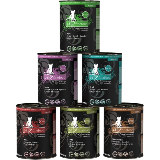 catz finefood Purrrr Collection I - Monoprotein Wet Cat Food - Grain-Free, Sugar-Free, Hypoallergenic - High Meat Content - Multipack Wet Food for Cats - in Bag, 85 g (Pack of 12) catz finefood Purrrr Collection I - Monoprotein Wet Cat Food - Grain-Free, Sugar-Free, Hypoallergenic - High Meat Content - Multipack Wet Food for Cats - in Bag, 85 g (Pack of 12)