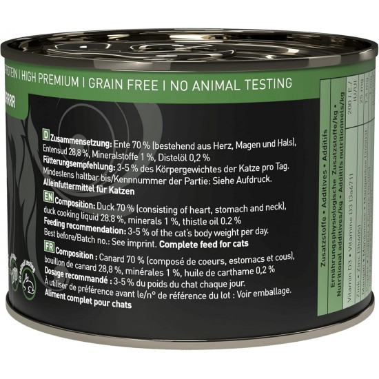 catz finefood Purrrr Duck Monoprotein Wet Cat Food N° 115, for Nutrition-Sensitive Cats, 70% Meat Content, 6 x 400 g Tin catz finefood Purrrr Duck Monoprotein Wet Cat Food N° 115, for Nutrition-Sensitive Cats, 70% Meat Content, 6 x 400 g Tin