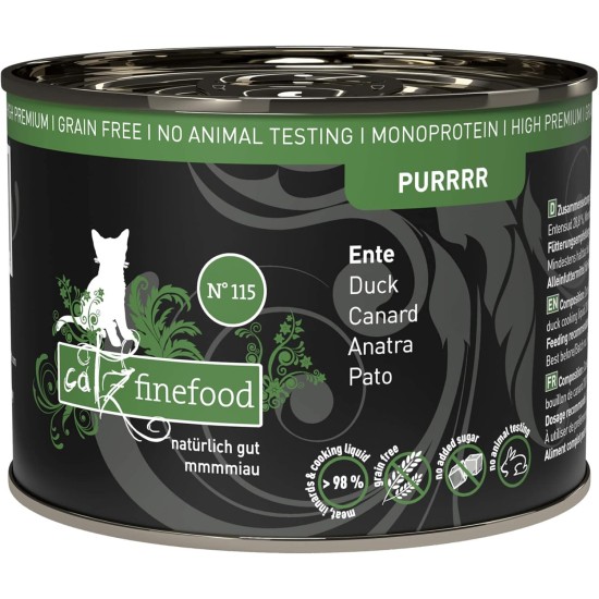catz finefood Purrrr Duck Monoprotein Wet Cat Food N° 115, for Nutrition-Sensitive Cats, 70% Meat Content, 16 x 85 g Bags catz finefood Purrrr Duck Monoprotein Wet Cat Food N° 115, for Nutrition-Sensitive Cats, 70% Meat Content, 16 x 85 g Bags