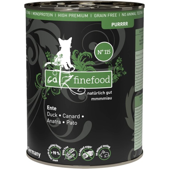 catz finefood Purrrr Duck Monoprotein Wet Cat Food N° 115, for Nutrition-Sensitive Cats, 70% Meat Content, 16 x 85 g Bags catz finefood Purrrr Duck Monoprotein Wet Cat Food N° 115, for Nutrition-Sensitive Cats, 70% Meat Content, 16 x 85 g Bags
