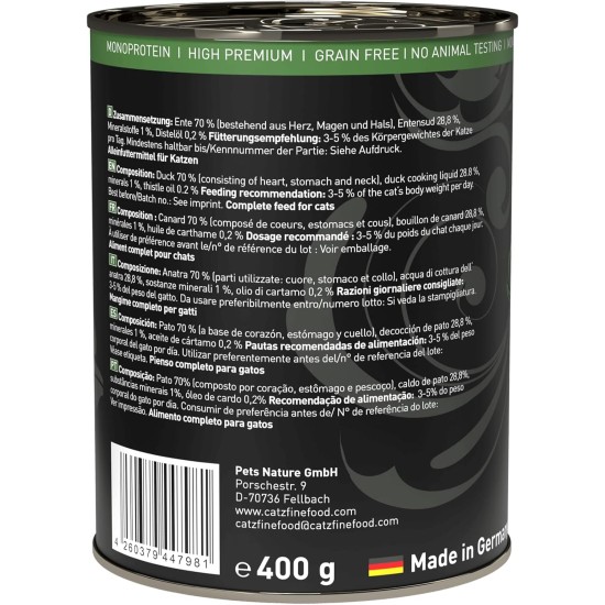 catz finefood Purrrr Duck Monoprotein Wet Cat Food N° 115, for Nutrition-Sensitive Cats, 70% Meat Content, 16 x 85 g Bags catz finefood Purrrr Duck Monoprotein Wet Cat Food N° 115, for Nutrition-Sensitive Cats, 70% Meat Content, 16 x 85 g Bags