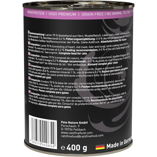 catz finefood Purrrr Monoprotein Wet Cat Food, Kangaroo, Chicken, Salmon, Lamb, Sheep and Pork, 6 Cans Variety Pure or Multipack, 190 g - 200 g catz finefood Purrrr Monoprotein Wet Cat Food, Kangaroo, Chicken, Salmon, Lamb, Sheep and Pork, 6 Cans Variety Pure or Multipack, 190 g - 200 g