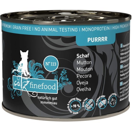 catz finefood Purrrr Monoprotein Wet Cat Food, Kangaroo, Chicken, Salmon, Lamb, Sheep and Pork, 6 Cans Variety Pure or Multipack, 190 g - 200 g catz finefood Purrrr Monoprotein Wet Cat Food, Kangaroo, Chicken, Salmon, Lamb, Sheep and Pork, 6 Cans Variety Pure or Multipack, 190 g - 200 g