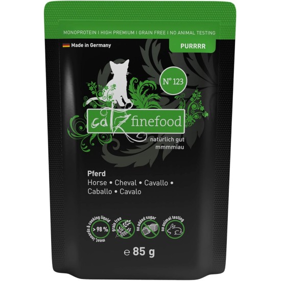 catz finefood Purrrr Pferd Monoprotein Wet Cat Food N° 123, for Nutrition-Sensitive Cats, 70% Meat Content, 6 x 400 g Tubs catz finefood Purrrr Pferd Monoprotein Wet Cat Food N° 123, for Nutrition-Sensitive Cats, 70% Meat Content, 6 x 400 g Tubs