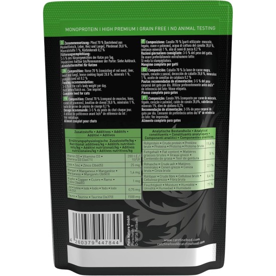 catz finefood Purrrr Pferd Monoprotein Wet Cat Food N° 123, for Nutrition-Sensitive Cats, 70% Meat Content, 6 x 400 g Tubs catz finefood Purrrr Pferd Monoprotein Wet Cat Food N° 123, for Nutrition-Sensitive Cats, 70% Meat Content, 6 x 400 g Tubs