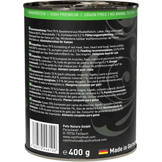 catz finefood Purrrr Pferd Monoprotein Wet Cat Food N° 123, for Nutrition-Sensitive Cats, 70% Meat Content, 6 x 200 g Tin catz finefood Purrrr Pferd Monoprotein Wet Cat Food N° 123, for Nutrition-Sensitive Cats, 70% Meat Content, 6 x 200 g Tin