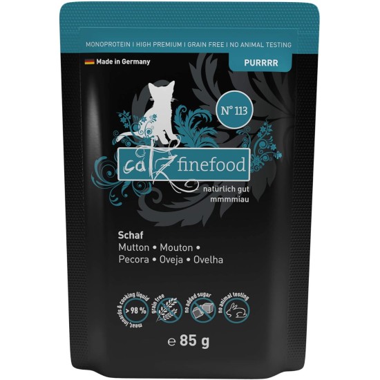 catz finefood Purrrr Sheep Monoprotein Wet Cat Food N° 113, for Nutrition-Sensitive Cats, 70% Meat Content, 16 x 85 g Bags catz finefood Purrrr Sheep Monoprotein Wet Cat Food N° 113, for Nutrition-Sensitive Cats, 70% Meat Content, 16 x 85 g Bags