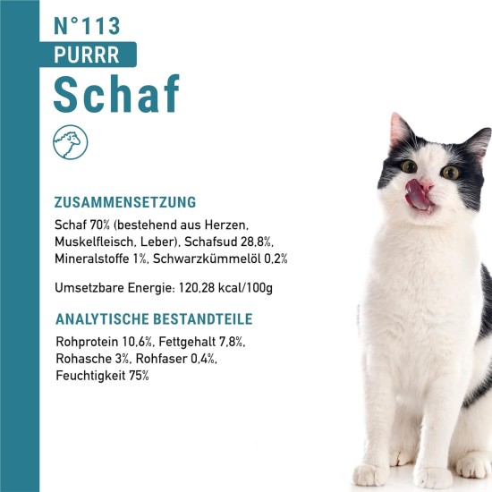catz finefood Purrrr Sheep Monoprotein Wet Cat Food N° 113, for Nutrition-Sensitive Cats, 70% Meat Content, 16 x 85 g Bags catz finefood Purrrr Sheep Monoprotein Wet Cat Food N° 113, for Nutrition-Sensitive Cats, 70% Meat Content, 16 x 85 g Bags