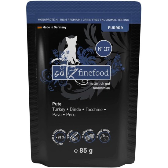 catz finefood Purrrr Turkey Monoprotein Wet Cat Food N° 117, for Nutrition-Sensitive Cats, 70% Meat Content, 6 x 400 g Tin catz finefood Purrrr Turkey Monoprotein Wet Cat Food N° 117, for Nutrition-Sensitive Cats, 70% Meat Content, 6 x 400 g Tin