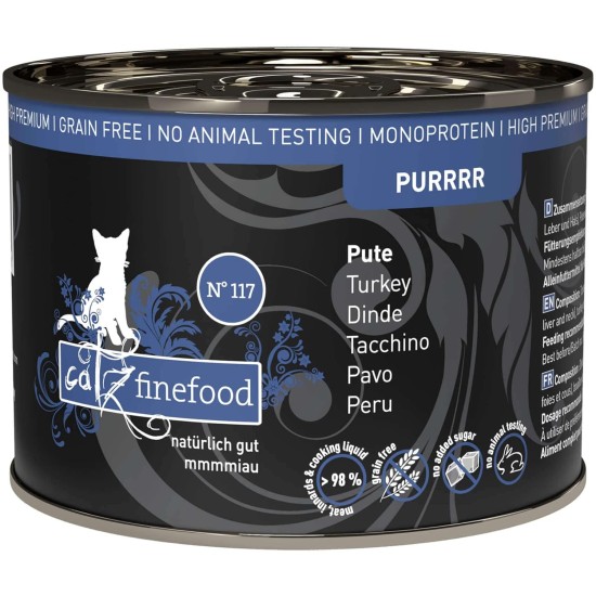 catz finefood Purrrr Turkey Monoprotein Wet Cat Food N° 117, for Nutrition-Sensitive Cats, 70% Meat Content, 6 x 400 g Tin catz finefood Purrrr Turkey Monoprotein Wet Cat Food N° 117, for Nutrition-Sensitive Cats, 70% Meat Content, 6 x 400 g Tin