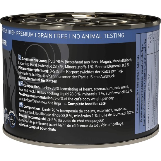 catz finefood Purrrr Turkey Monoprotein Wet Cat Food N° 117, for Nutrition-Sensitive Cats, 70% Meat Content, 6 x 400 g Tin catz finefood Purrrr Turkey Monoprotein Wet Cat Food N° 117, for Nutrition-Sensitive Cats, 70% Meat Content, 6 x 400 g Tin