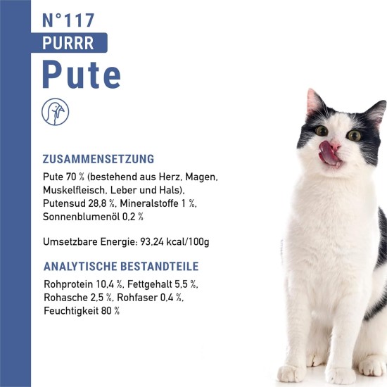 catz finefood Purrrr Turkey Monoprotein Wet Cat Food N° 117, for Nutrition-Sensitive Cats, 70% Meat Content, 6 x 400 g Tin catz finefood Purrrr Turkey Monoprotein Wet Cat Food N° 117, for Nutrition-Sensitive Cats, 70% Meat Content, 6 x 400 g Tin