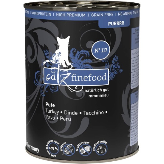 catz finefood Purrrr Turkey Monoprotein Wet Cat Food N° 117, for Nutrition-Sensitive Cats, 70% Meat Content, 6 x 400 g Tin catz finefood Purrrr Turkey Monoprotein Wet Cat Food N° 117, for Nutrition-Sensitive Cats, 70% Meat Content, 6 x 400 g Tin