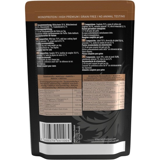 catz finefood Purrrr Wildchwein Monoprotein Wet Cat Food N° 109, for Nutrition-Sensitive Cats, 70% Meat Content, 16 x 85 g Bags catz finefood Purrrr Wildchwein Monoprotein Wet Cat Food N° 109, for Nutrition-Sensitive Cats, 70% Meat Content, 16 x 85 g Bags