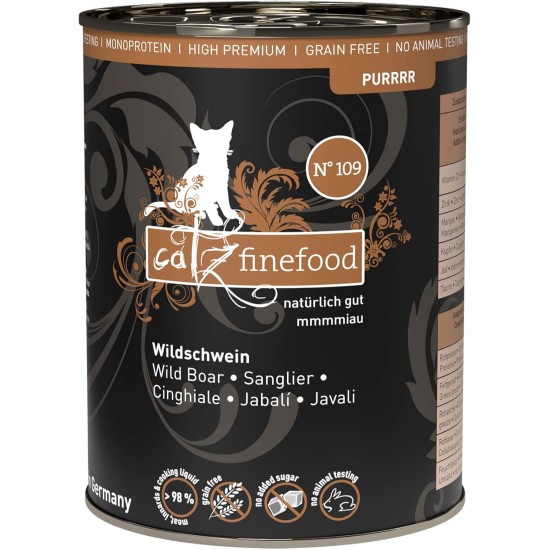 catz finefood Purrrr Wildchwein Monoprotein Wet Cat Food N° 109, for Nutrition-Sensitive Cats, 70% Meat Content, 16 x 85 g Bags catz finefood Purrrr Wildchwein Monoprotein Wet Cat Food N° 109, for Nutrition-Sensitive Cats, 70% Meat Content, 16 x 85 g Bags