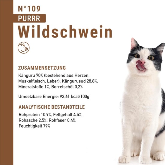 catz finefood Purrrr Wildchwein Monoprotein Wet Cat Food N° 109, for Nutrition-Sensitive Cats, 70% Meat Content, 16 x 85 g Bags catz finefood Purrrr Wildchwein Monoprotein Wet Cat Food N° 109, for Nutrition-Sensitive Cats, 70% Meat Content, 16 x 85 g Bags