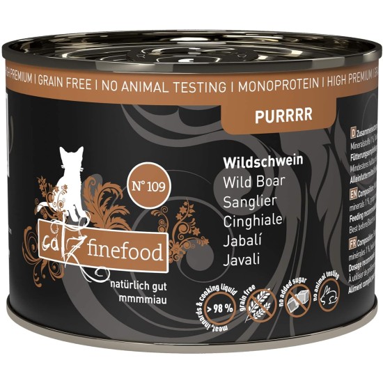 catz finefood Purrrr Wildchwein Monoprotein Wet Cat Food N° 109, for Nutrition-Sensitive Cats, 70% Meat Content, 16 x 85 g Bags catz finefood Purrrr Wildchwein Monoprotein Wet Cat Food N° 109, for Nutrition-Sensitive Cats, 70% Meat Content, 16 x 85 g Bags