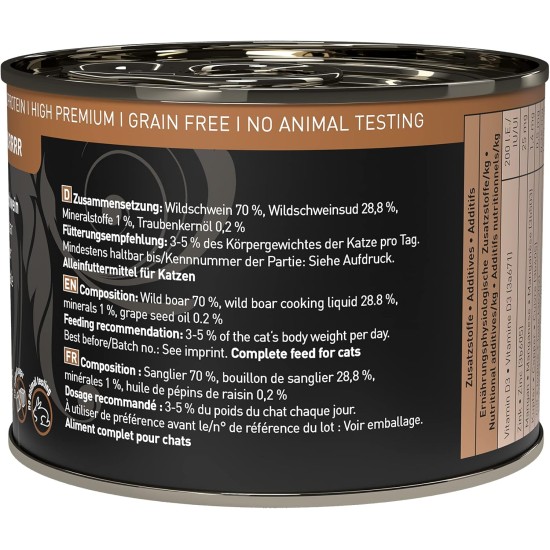 catz finefood Purrrr Wildchwein Monoprotein Wet Cat Food N° 109, for Nutrition-Sensitive Cats, 70% Meat Content, 16 x 85 g Bags catz finefood Purrrr Wildchwein Monoprotein Wet Cat Food N° 109, for Nutrition-Sensitive Cats, 70% Meat Content, 16 x 85 g Bags