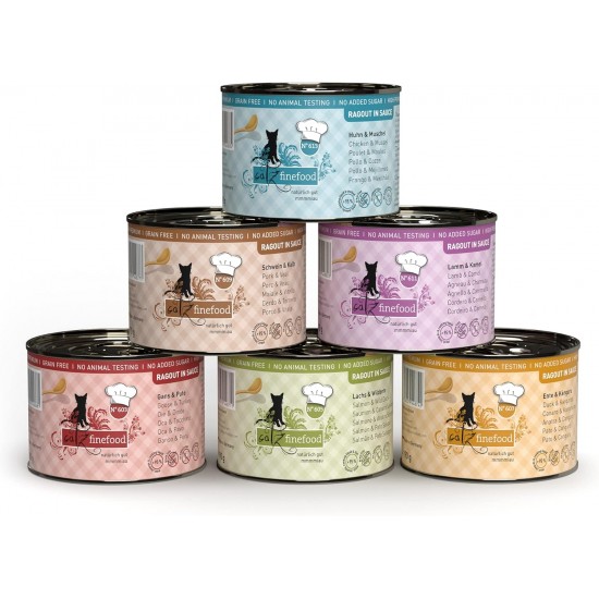 catz finefood Ragout Mix Pack Wet Cat Food - Delicatessen Wet Food for Cats in Sauce without Grain and Sugar with High Meat Content, 6 x 190 g Tin catz finefood Ragout Mix Pack Wet Cat Food - Delicatessen Wet Food for Cats in Sauce without Grain and Sugar with High Meat Content, 6 x 190 g Tin