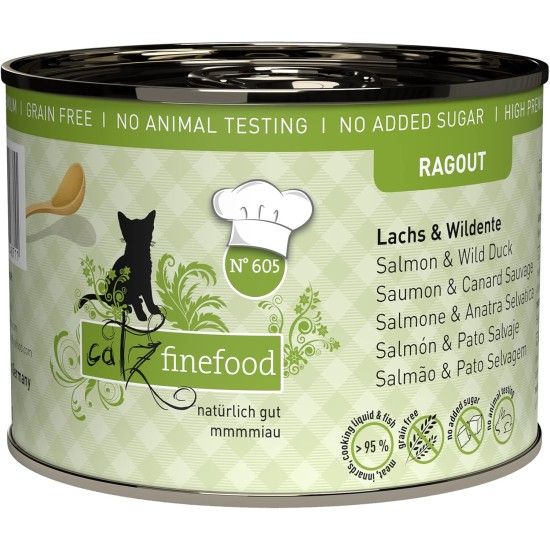 catz finefood Ragout N° 605 Salmon & Duck Wet Cat Food - Delicatessen Wet Food for Cats in Sauce without Grain and Sugar with High Meat Content, 6 x 190 g Tin catz finefood Ragout N° 605 Salmon & Duck Wet Cat Food - Delicatessen Wet Food for Cats in Sauce without Grain and Sugar with High Meat Content, 6 x 190 g Tin