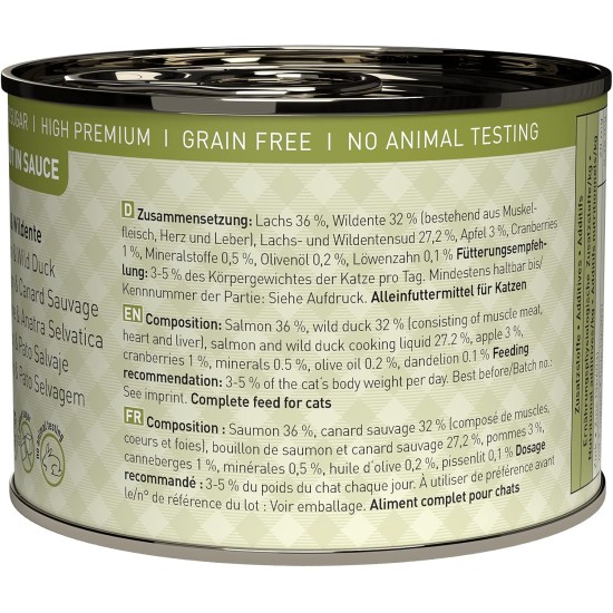 catz finefood Ragout N° 605 Salmon & Duck Wet Cat Food - Delicatessen Wet Food for Cats in Sauce without Grain and Sugar with High Meat Content, 6 x 190 g Tin catz finefood Ragout N° 605 Salmon & Duck Wet Cat Food - Delicatessen Wet Food for Cats in Sauce without Grain and Sugar with High Meat Content, 6 x 190 g Tin