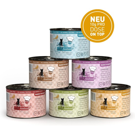 catz finefood Ragout N° 605 Salmon & Duck Wet Cat Food - Delicatessen Wet Food for Cats in Sauce without Grain and Sugar with High Meat Content, 6 x 190 g Tin catz finefood Ragout N° 605 Salmon & Duck Wet Cat Food - Delicatessen Wet Food for Cats in Sauce without Grain and Sugar with High Meat Content, 6 x 190 g Tin