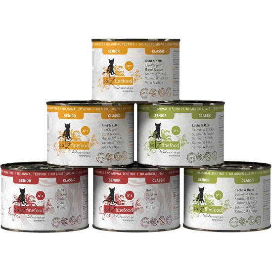 catz finefood Senior Collection Wet Cat Food - Premium Wet Food for Your Senior Cat - Grain-Free, No Sugar, High Meat Content, Vitamins & Minerals (6 x 200 g Tin) catz finefood Senior Collection Wet Cat Food - Premium Wet Food for Your Senior Cat - Grain-Free, No Sugar, High Meat Content, Vitamins & Minerals (6 x 200 g Tin)