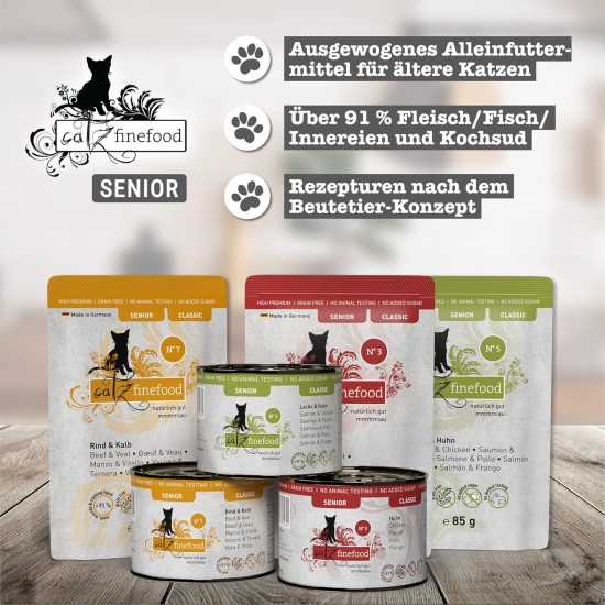catz finefood Senior Collection Wet Cat Food - Premium Wet Food for Your Senior Cat - Grain-Free, No Sugar, High Meat Content, Vitamins & Minerals (6 x 200 g Tin) catz finefood Senior Collection Wet Cat Food - Premium Wet Food for Your Senior Cat - Grain-Free, No Sugar, High Meat Content, Vitamins & Minerals (6 x 200 g Tin)