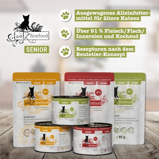 catz finefood Senior Collection Wet Cat Food - Premium Wet Food for Your Senior Cat - Grain-Free, No Sugar, High Meat Content, Vitamins & Minerals (6 x 200 g Tin) catz finefood Senior Collection Wet Cat Food - Premium Wet Food for Your Senior Cat - Grain-Free, No Sugar, High Meat Content, Vitamins & Minerals (6 x 200 g Tin)