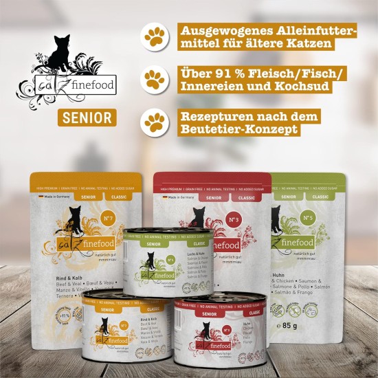 catz finefood Senior Collection Wet Cat Food - Premium Wet Food for Your Senior Cat - Grain-Free, No Sugar, High Meat Content, Vitamins & Minerals (6 x 200 g Tin) catz finefood Senior Collection Wet Cat Food - Premium Wet Food for Your Senior Cat - Grain-Free, No Sugar, High Meat Content, Vitamins & Minerals (6 x 200 g Tin)