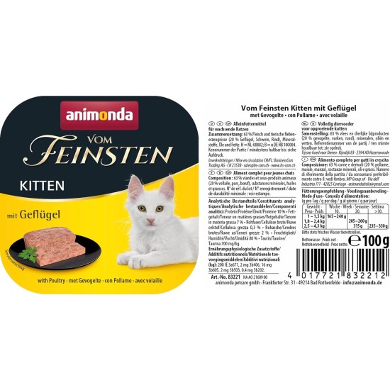 vom Feinsten Kitten Cat Food Wet Variety (32 x 100 g), Kitten Cat Food Wet without Grain and Sugar by animonda, with Fresh Meaty Ingredients vom Feinsten Kitten Cat Food Wet Variety (32 x 100 g), Kitten Cat Food Wet without Grain and Sugar by animonda, with Fresh Meaty Ingredients