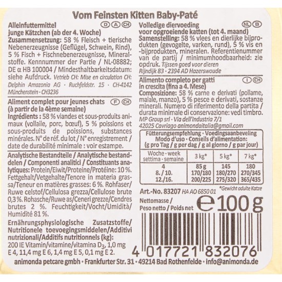 vom Feinsten Kitten Cat Food Wet Variety (32 x 100 g), Kitten Cat Food Wet without Grain and Sugar by animonda, with Fresh Meaty Ingredients vom Feinsten Kitten Cat Food Wet Variety (32 x 100 g), Kitten Cat Food Wet without Grain and Sugar by animonda, with Fresh Meaty Ingredients