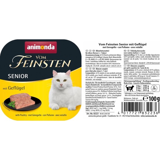 vom Feinsten Senior Cat Food Wet Wet Food Variety (32 x 100 g), Cat Food from 7 Years by animonda, without Grains and Sugar, with Fresh, Meaty Ingredients vom Feinsten Senior Cat Food Wet Wet Food Variety (32 x 100 g), Cat Food from 7 Years by animonda, without Grains and Sugar, with Fresh, Meaty Ingredients