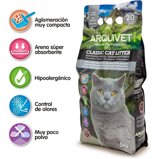 Arquivet Classic Cat Litter 4072 10kg with Activated Carbon 100% Natural Hygienic Cat Litter for Cats Absorbent Ability to Remove Odors and Bacteria Arquivet Classic Cat Litter 4072 10kg with Activated Carbon 100% Natural Hygienic Cat Litter for Cats Absorbent Ability to Remove Odors and Bacteria