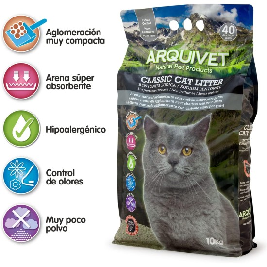 Arquivet Classic Cat Litter 4072 10kg with Activated Carbon 100% Natural Hygienic Cat Litter for Cats Absorbent Ability to Remove Odors and Bacteria Arquivet Classic Cat Litter 4072 10kg with Activated Carbon 100% Natural Hygienic Cat Litter for Cats Absorbent Ability to Remove Odors and Bacteria