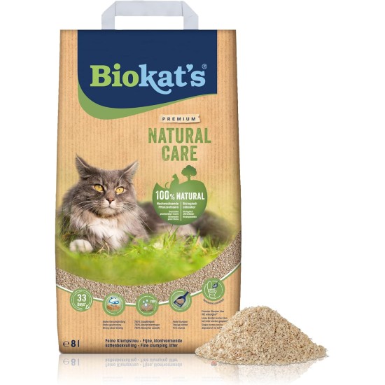 Biokat's Natural Care - Fine Clumping Cat Litter Made from Renewable and Compostable Plant Fibres - 1 Bag (1 x 8 L)