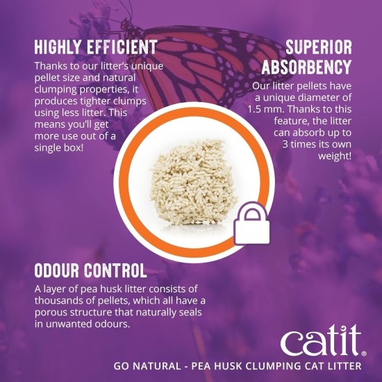 Catit Go Natural! Clumping Cat Litter, Made from Pea Husks, with Lavender Fragrance, 2 x 2.8 kg (5.6 kg) Catit Go Natural! Clumping Cat Litter, Made from Pea Husks, with Lavender Fragrance, 2 x 2.8 kg (5.6 kg)