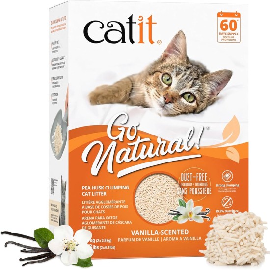 Catit Go Natural! Clumping Cat Litter, Made from Pea Husks, with Lavender Fragrance, 2 x 2.8 kg (5.6 kg) Catit Go Natural! Clumping Cat Litter, Made from Pea Husks, with Lavender Fragrance, 2 x 2.8 kg (5.6 kg)