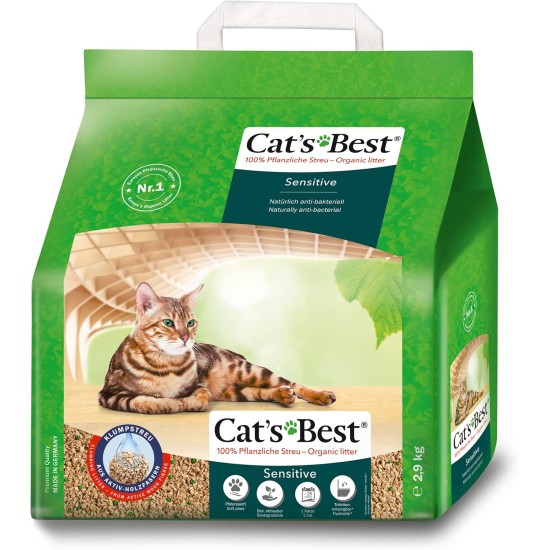 Cat's Best Sensitive 100% Plant-Based Cat Litter, Firm Clumping and Antibacterial Made from Refined Active Wood Fibres - Specially Designed for Sensitive Cats, 7.2kg/20L Cat's Best Sensitive 100% Plant-Based Cat Litter, Firm Clumping and Antibacterial Made from Refined Active Wood Fibres - Specially Designed for Sensitive Cats, 7.2kg/20L