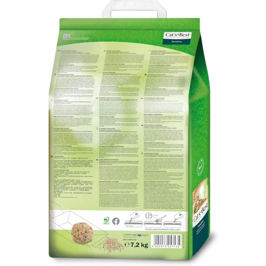 Cat's Best Sensitive 100% Plant-Based Cat Litter, Firm Clumping and Antibacterial Made from Refined Active Wood Fibres - Specially Designed for Sensitive Cats, 7.2kg/20L Cat's Best Sensitive 100% Plant-Based Cat Litter, Firm Clumping and Antibacterial Made from Refined Active Wood Fibres - Specially Designed for Sensitive Cats, 7.2kg/20L