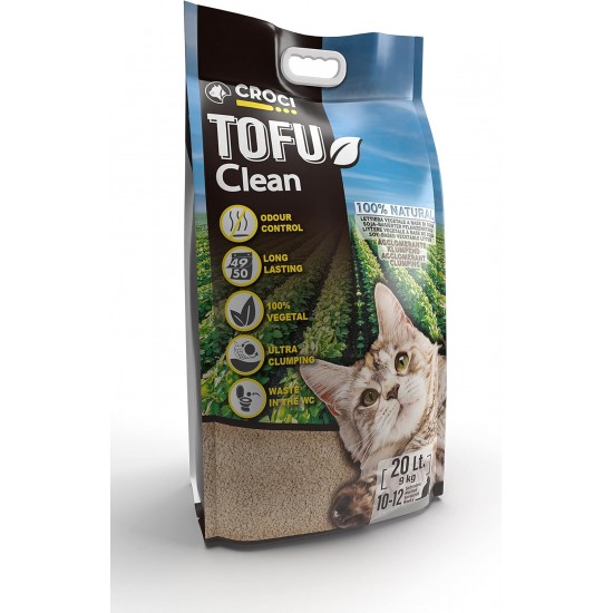 Croci Tofu Clean Litter 10L - Clumping Cat Litter, Biodegradable, Flushes in the Toilet, 100% Plant-Based, Durable Odour Resistant Sand Croci Tofu Clean Litter 10L - Clumping Cat Litter, Biodegradable, Flushes in the Toilet, 100% Plant-Based, Durable Odour Resistant Sand