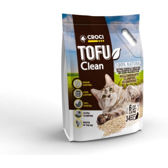 Croci Tofu Clean Litter 10L - Clumping Cat Litter, Biodegradable, Flushes in the Toilet, 100% Plant-Based, Durable Odour Resistant Sand Croci Tofu Clean Litter 10L - Clumping Cat Litter, Biodegradable, Flushes in the Toilet, 100% Plant-Based, Durable Odour Resistant Sand